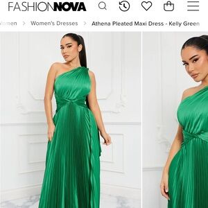 Fashion Nova - Athena Pleated Maxi Dress Kelly Green